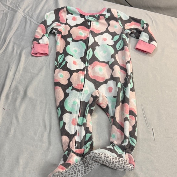 Carter's - 9M - Floral Fleece Onesie Sleeper with Pink Accents - Picture 1 of 4